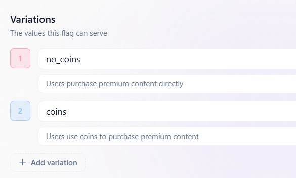 Edit variation values